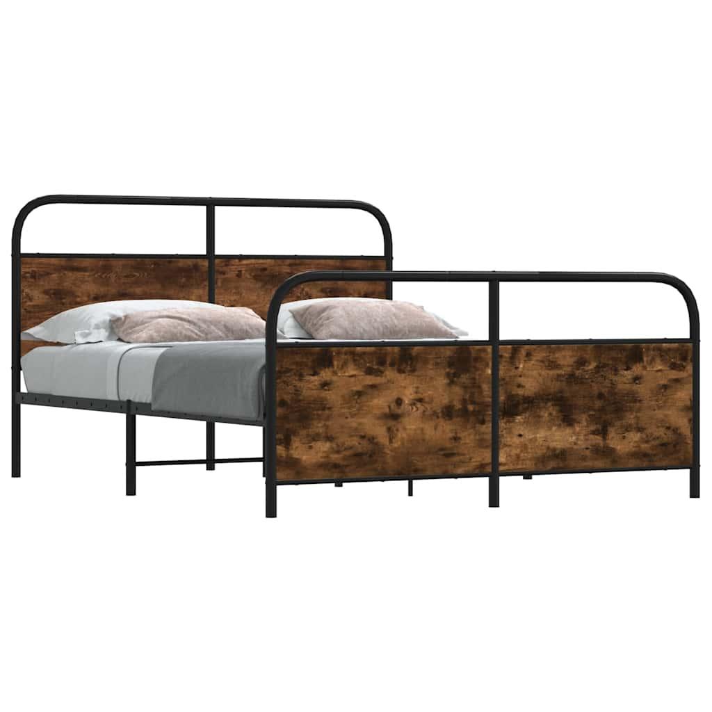 Sengeramme Uden Madras Metal Etræsfarve Røget Eg - med hovedgærde og fodgærde / 183 x 213 cm