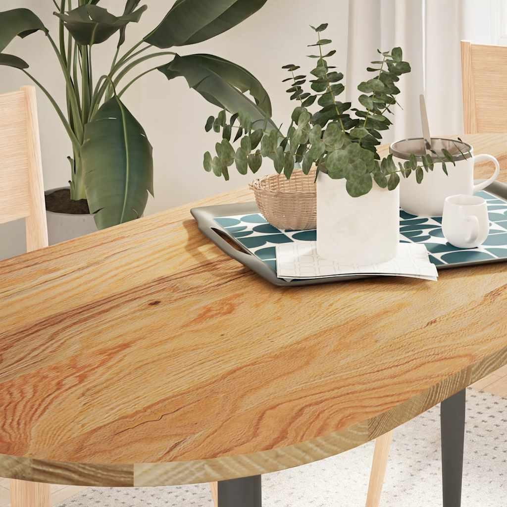 Bordplade 140x60x2 Cm Massivt Egetræ Oval Lysebrun