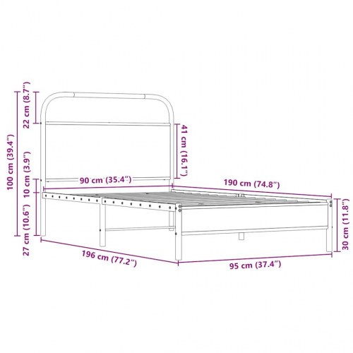 Sengeramme 90 x 190 cm med sengegavl - sonoma-eg