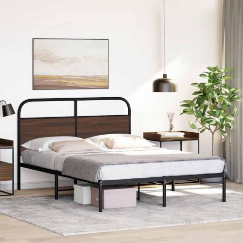 Sengeramme 135 x 190 cm med sengegavl uden madras - brun egetræ