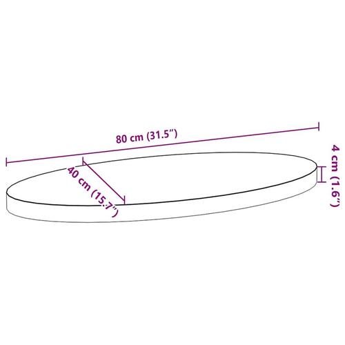 Bordplade 80x40x4 cm massivt egetræ oval