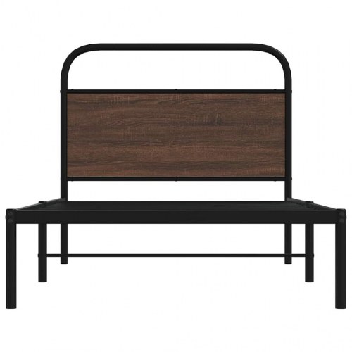 Sengeramme 100×200 cm - stål og konstrueret træ, brunt eg