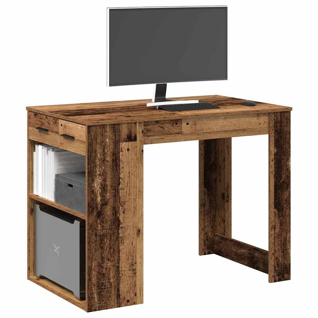 Skrivebord Med Skuffe Hylde 102x62x77 Antikt Træ