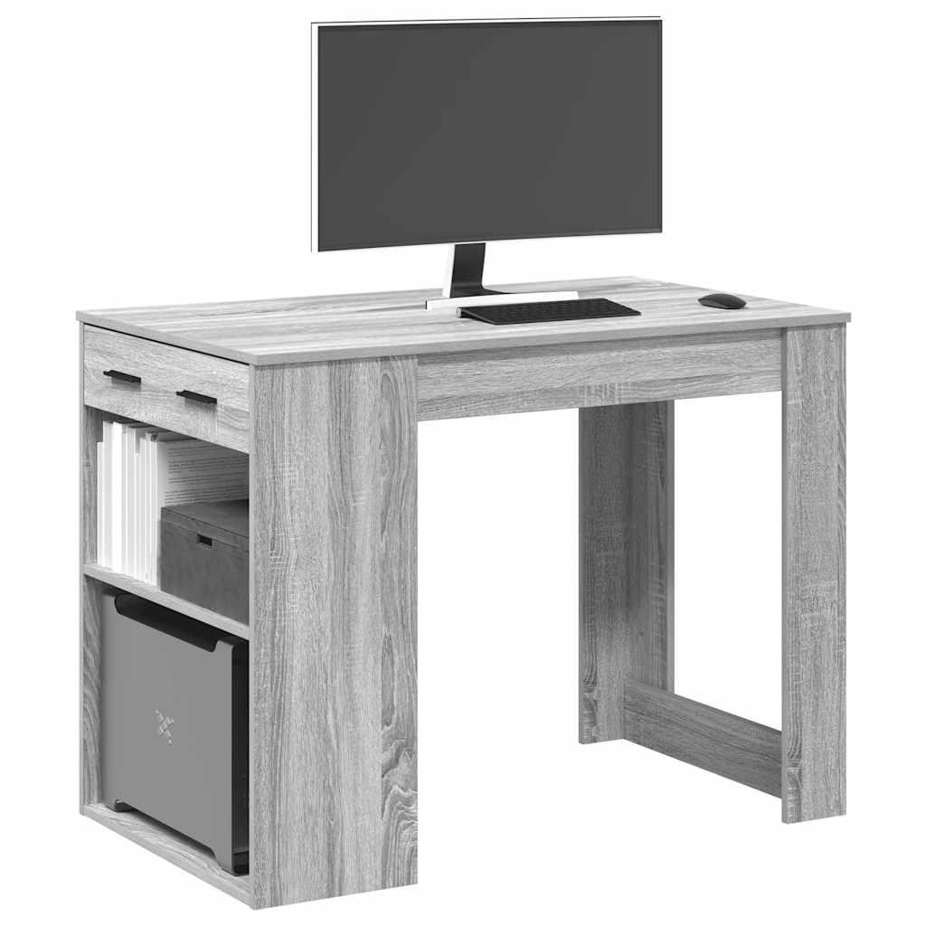 Skrivebord Med Skuffe Hylde 102x62x77 Grå Sonoma