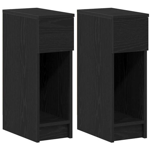 Sengeborde med skuffe 2 stk. 20x36x60 cm sort-eg