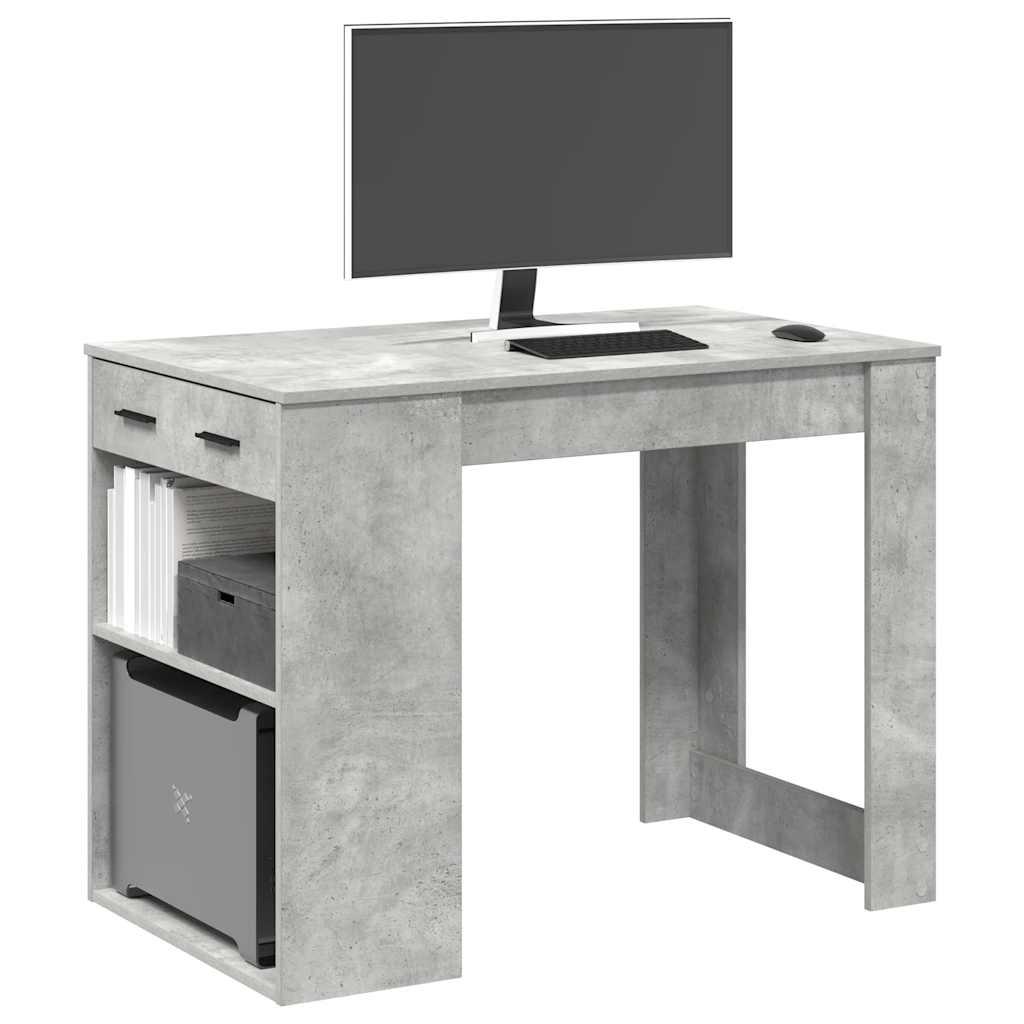 Skrivebord Med Skuffe Hylde 102x62x77 Betongrå