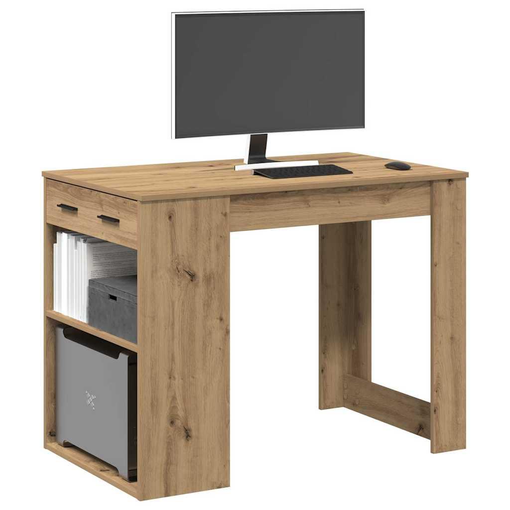 Skrivebord Med Skuffe Hylde 102x62x77 Egetræsfarvet
