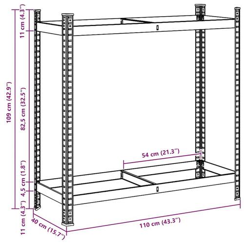 2-lags dækhylde 110x40x109 cm stål sølvfarvet