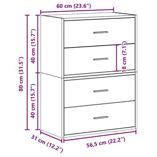 Skabe med 2 skuffer 2 stk. 60x31x40 cm røget egetræsfarve