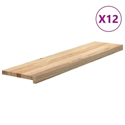 Trappemåtter 12 stk ubehandlet 110x25x2 cm massivt egetræ