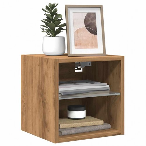 Væghængt tv-bord med LED-lys 30×28,5×30 cm - artisan egetræsfarve