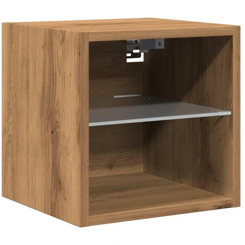 Væghængt tv-bord med LED-lys 30×28,5×30 cm - artisan egetræsfarve