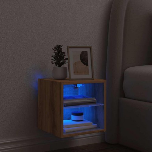 Væghængt tv-bord med LED-lys 30×28,5×30 cm - artisan egetræsfarve
