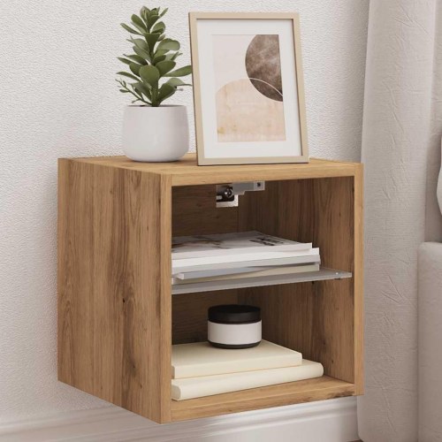Væghængt tv-bord med LED-lys 30×28,5×30 cm - artisan egetræsfarve