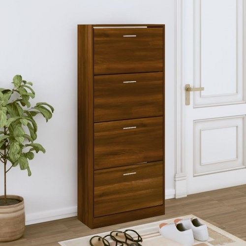 Skoskab med 4 vippeskuffer - 63×24×147 cm - brun egetræsfarve