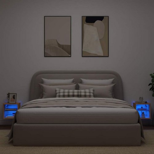 Væghængte sengeborde med LED-lys 2 stk. - artisan eg