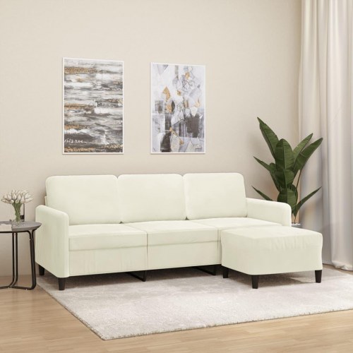 3-personers sofa med flytbar fodskammel 180 cm - velour, cremefarvet