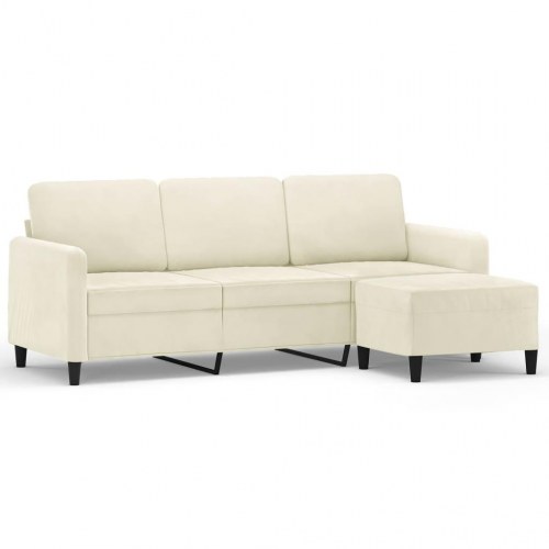 3-personers sofa med flytbar fodskammel 180 cm - velour, cremefarvet