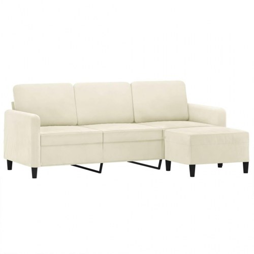 3-personers sofa med flytbar fodskammel 180 cm - velour, cremefarvet