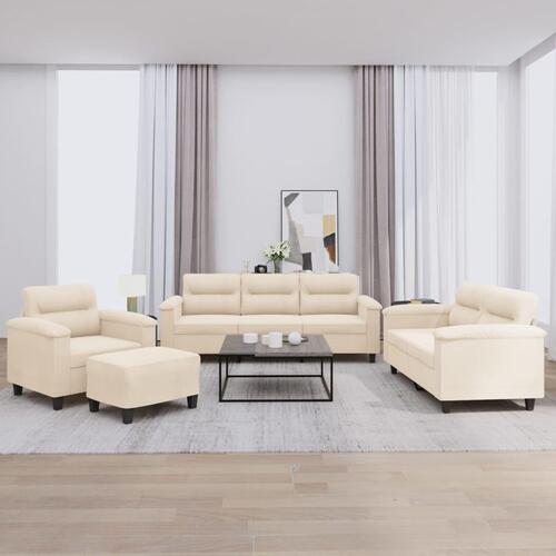Sofasæt 4 dele med hynder mikrofiberstof beige