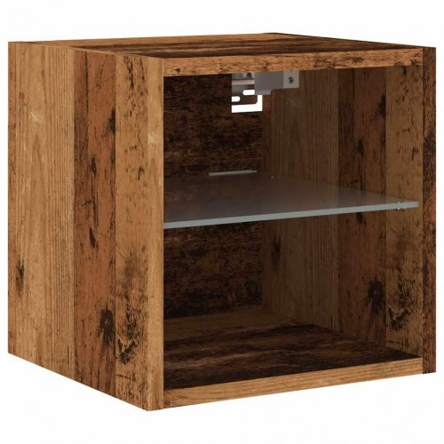 Væghængt tv-bord med LED-lys 30 × 28,5 × 30 cm - antikt træ