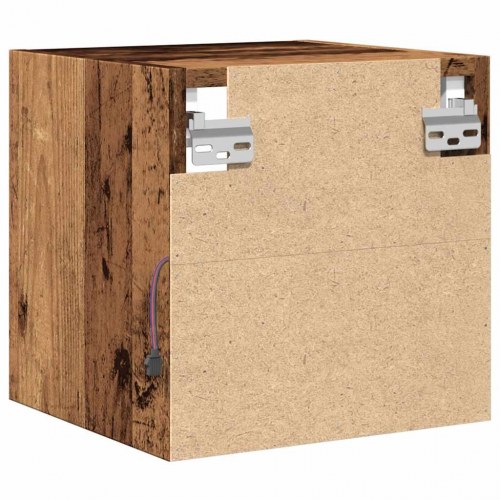 Væghængt tv-bord med LED-lys 30 × 28,5 × 30 cm - antikt træ