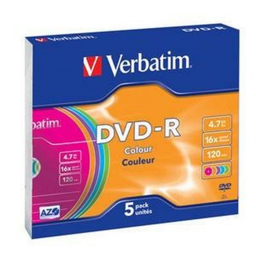 Verbatim DVD-R farvede skiver 4,7 GB 16x - 5-pak (43557)