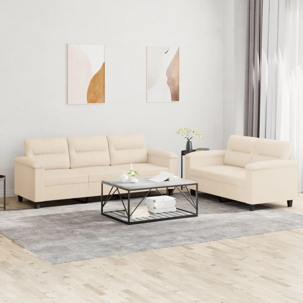 Sofasæt 2 Dele Med Hynder Mikrofiberstof Beige