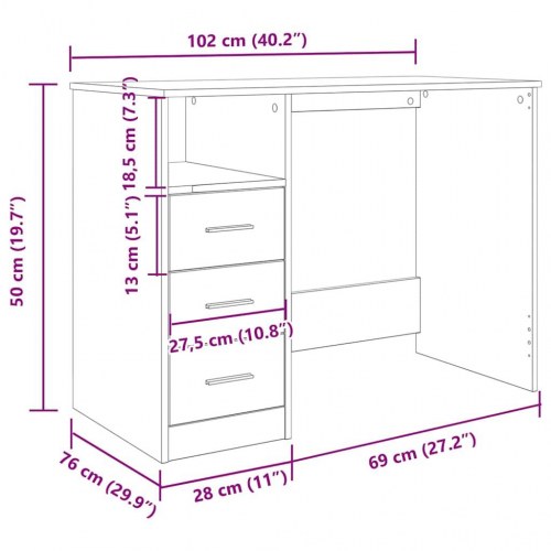 Skrivebord 102×50×76 cm i konstrueret træ - antikt trælook