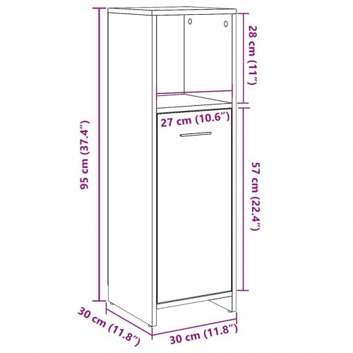Badeværelsesskab 30×30×95 cm - egetræsfarvet konstrueret træ