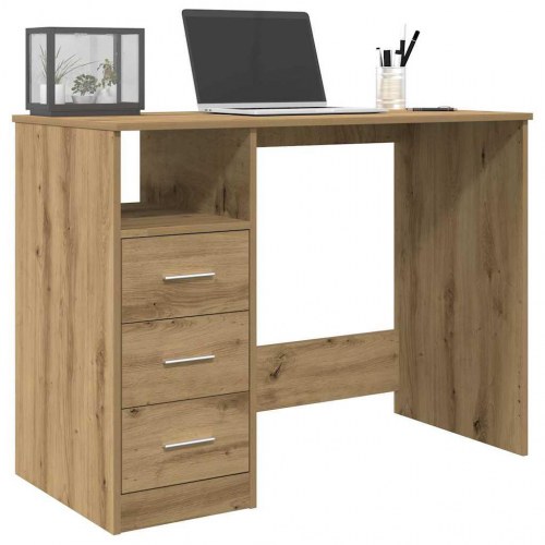 Skrivebord i kunsteg - 102 × 50 × 76 cm med 3 skuffer