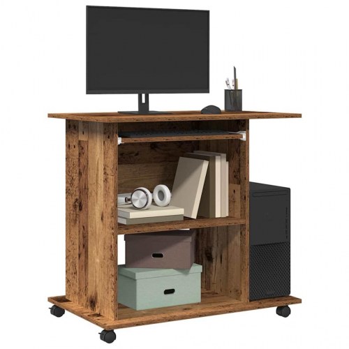 Computerbord på hjul 80×50×75 cm - spånplade i antikt træ