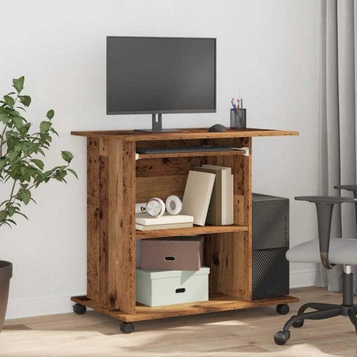 Computerbord på hjul 80×50×75 cm - spånplade i antikt træ