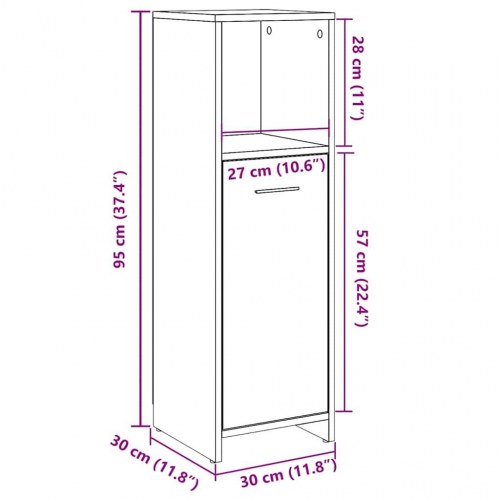 Badeværelsesskab 30×30×95 cm - konstrueret træ, antikt træ