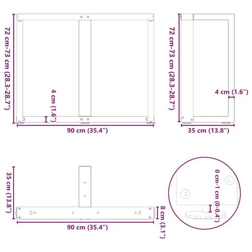 Spisebordsben T-formet 2 stk 90x35x(72-73) cm stål sort