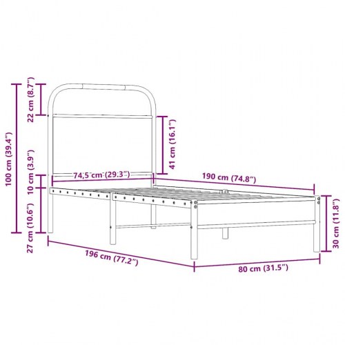 Sengeramme 75 x 190 cm med sengegavl - røget egetræ