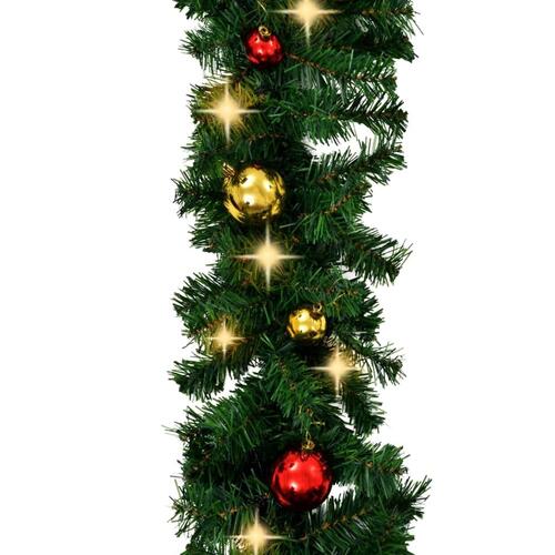 Juleguirlande dekoreret med kugler og LED-lys 10 m