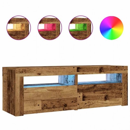 Sengeborde med LED-lys - 2 stk., 60×35×40 cm, antikt træ
