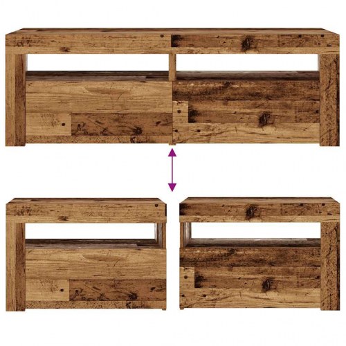 Sengeborde med LED-lys - 2 stk., 60×35×40 cm, antikt træ