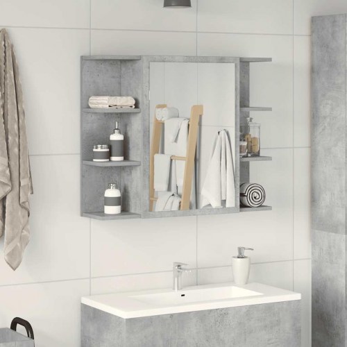 Badeværelsesskab med spejl 80 x 20,5 x 64 cm - betongrå