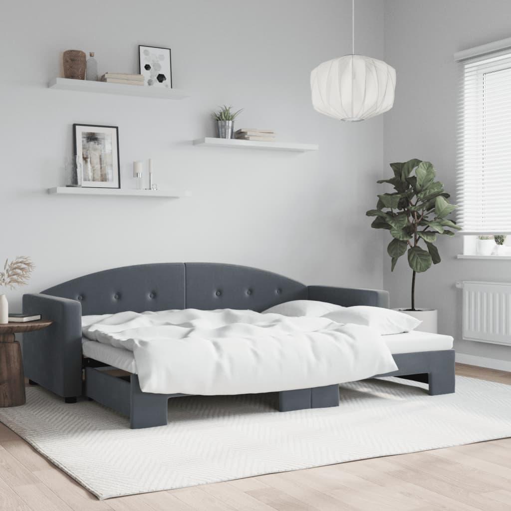 Daybed Velour Mørkegrå - med udtræk / 80 x 200 cm