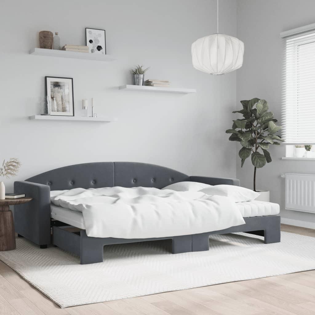 Daybed Velour Mørkegrå - med udtræk og madras / 80 x 200 cm