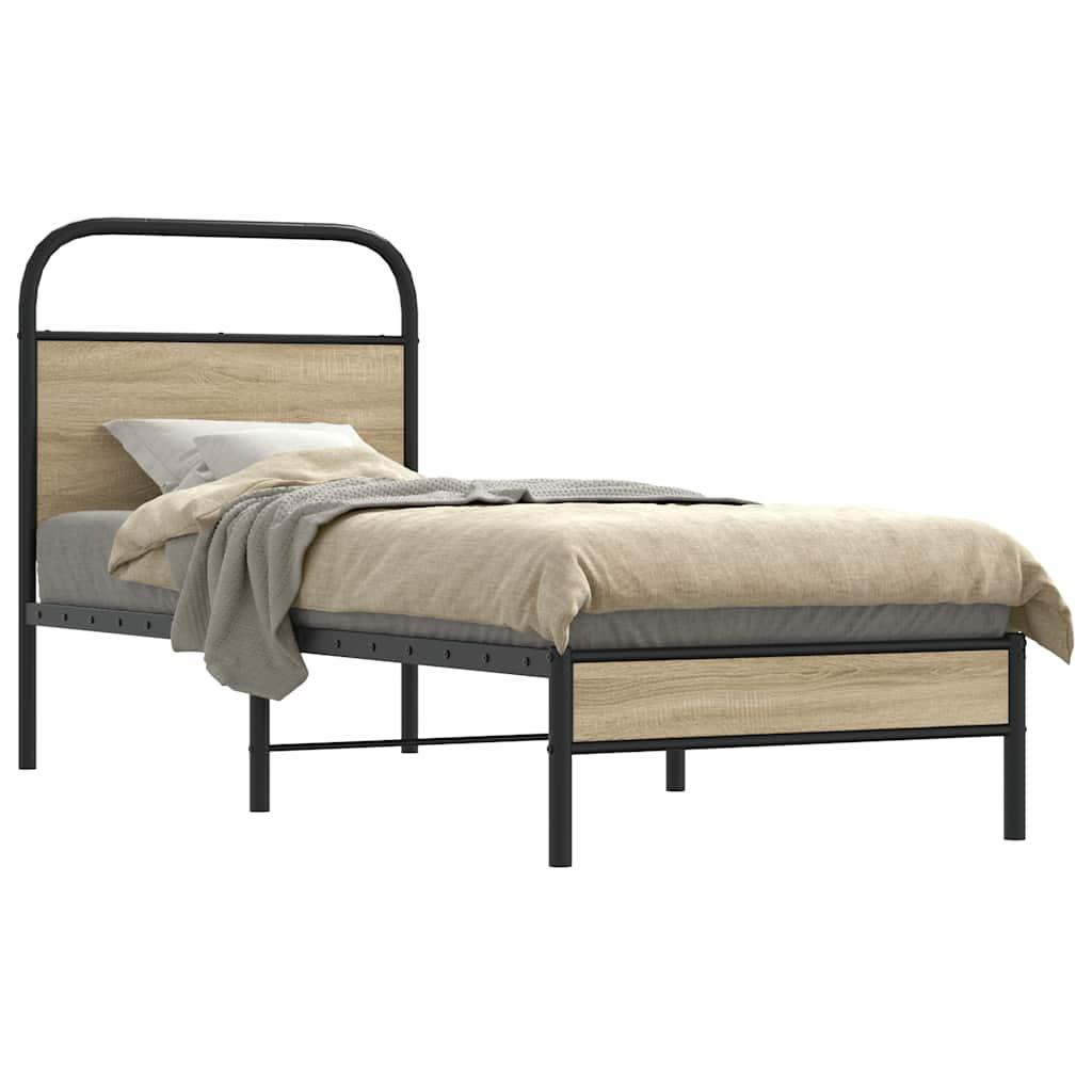 Sengeramme Uden Madras Metal Etræsfarve Røget Eg - med sengegavl og lavt fodgærde / 80 x 200 cm