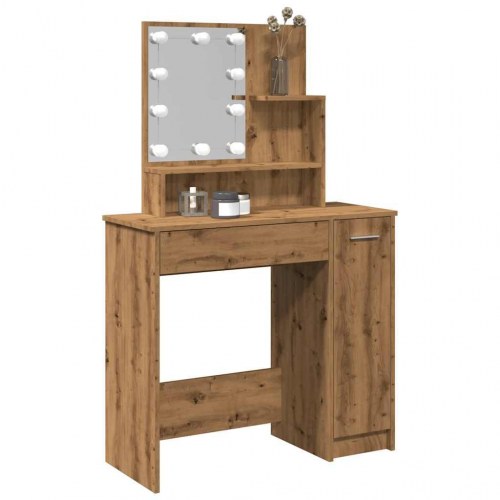 Makeupbord med LED-lys og spejl 86,5×35×136 cm - kunsteg