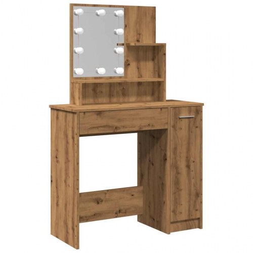 Makeupbord med LED-lys og spejl 86,5×35×136 cm - kunsteg