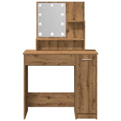 Makeupbord med LED-lys og spejl 86,5×35×136 cm - kunsteg