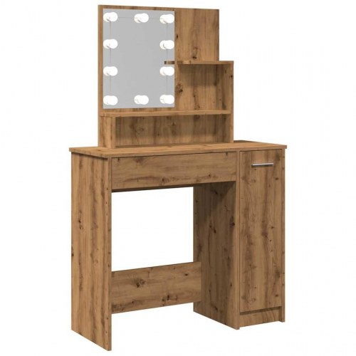 Makeupbord med LED-lys og spejl 86,5×35×136 cm - kunsteg