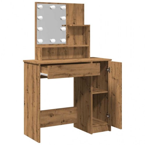 Makeupbord med LED-lys og spejl 86,5×35×136 cm - kunsteg