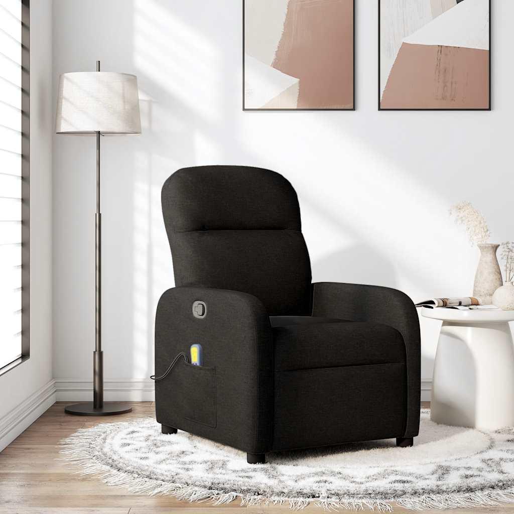 Massagelænestol i stof - sort, manuel recliner med 6-punkts vibration
