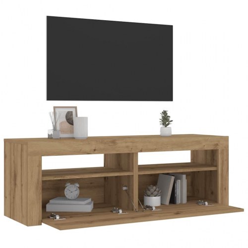 Sengeborde med LED-lys - 2 stk., 60×35×40 cm, egetræsfarve